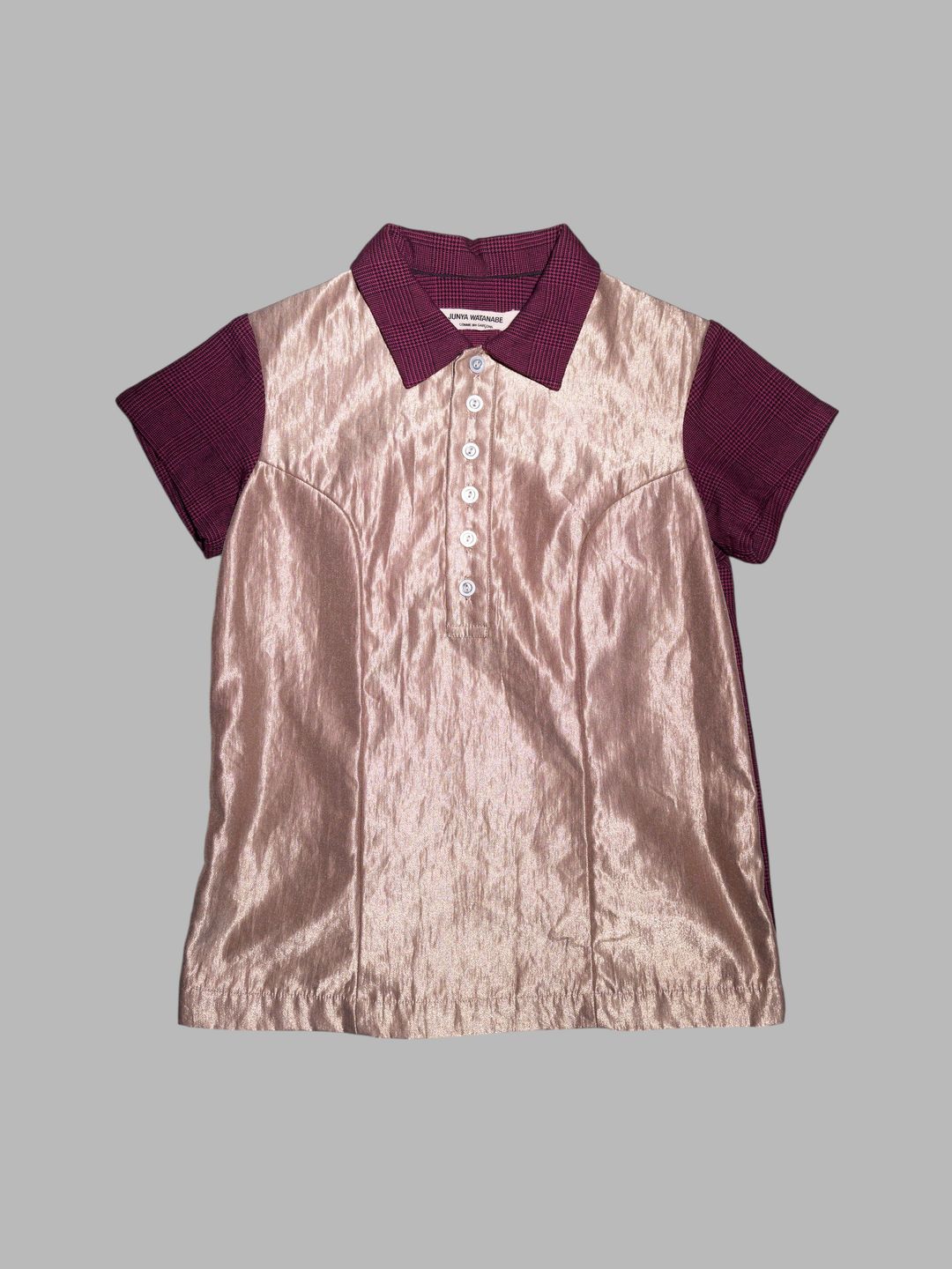 Junya Watanabe winter 1995 gold polo shirt with burgundy glen plaid back by JUNYA WATANABE in size ONE SIZE from TOPS category
