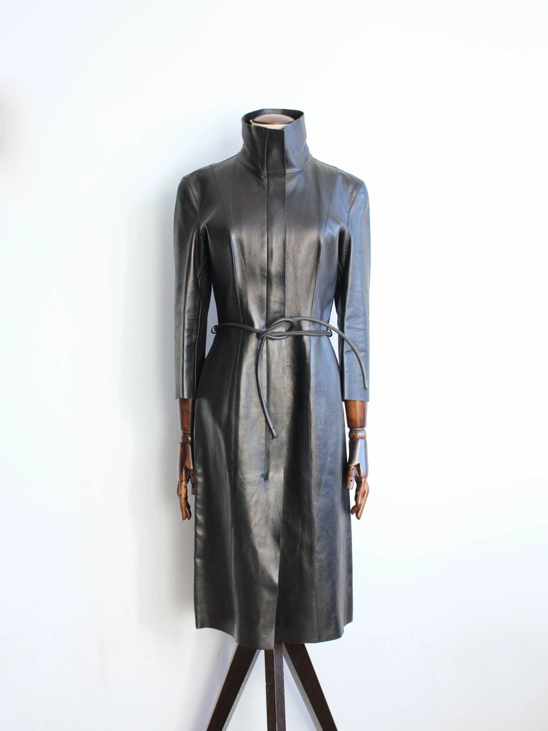 Gucci by Tom Ford A/W99 Black Leather Belted Coat by GUCCI in size IT 38 from COATS & JACKETS category