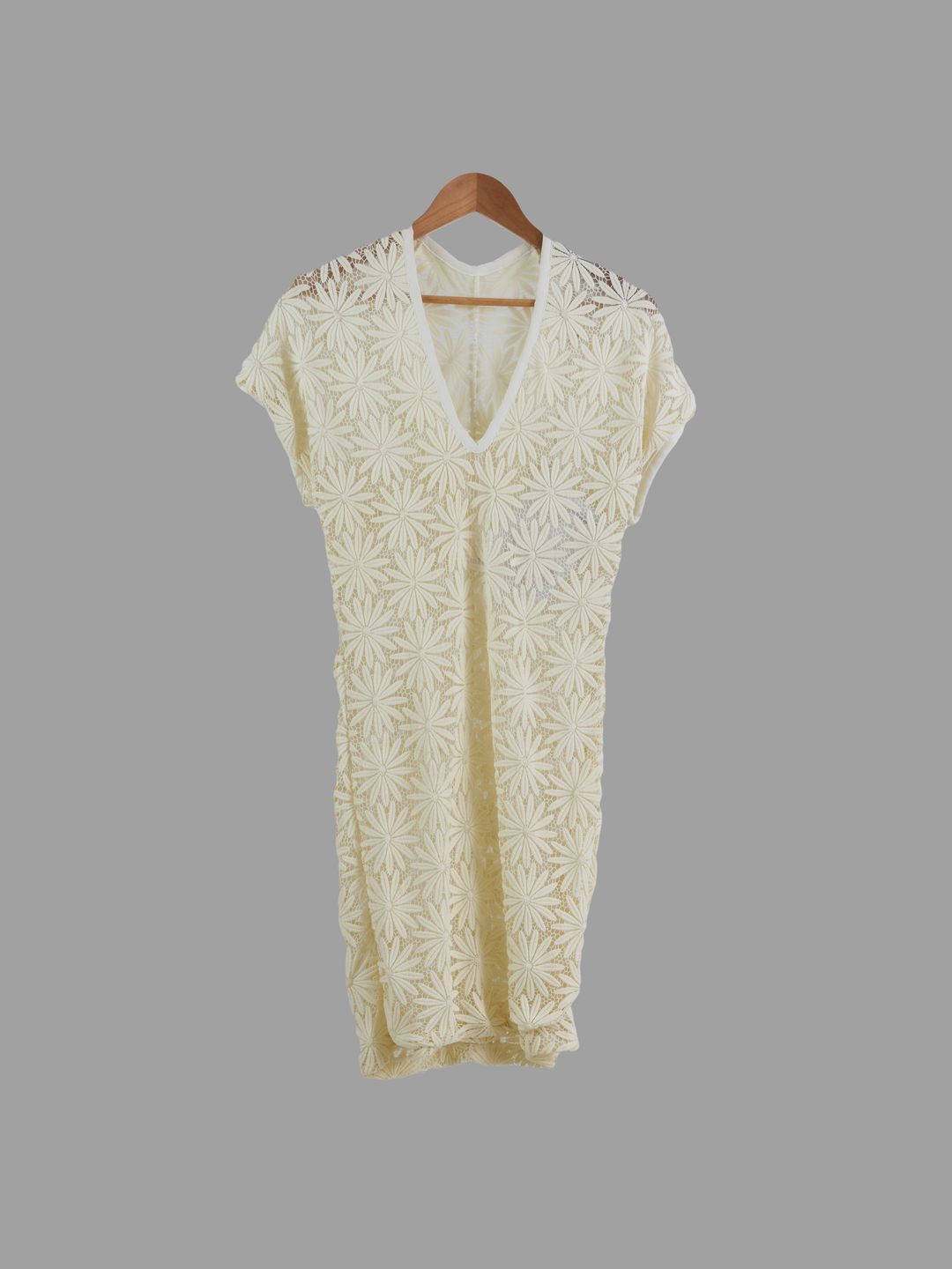 Comme des Garcons spring 1991 cream sheer floral lace nylon low v neck dress - S by COMME DES GARÇONS in size S from DRESSES category