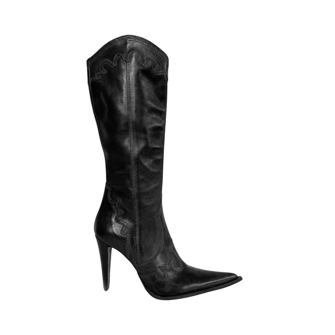 Santiago Black Stiletto Cowboy Boots (38) by Santiago in size EU 39 from SHOES category