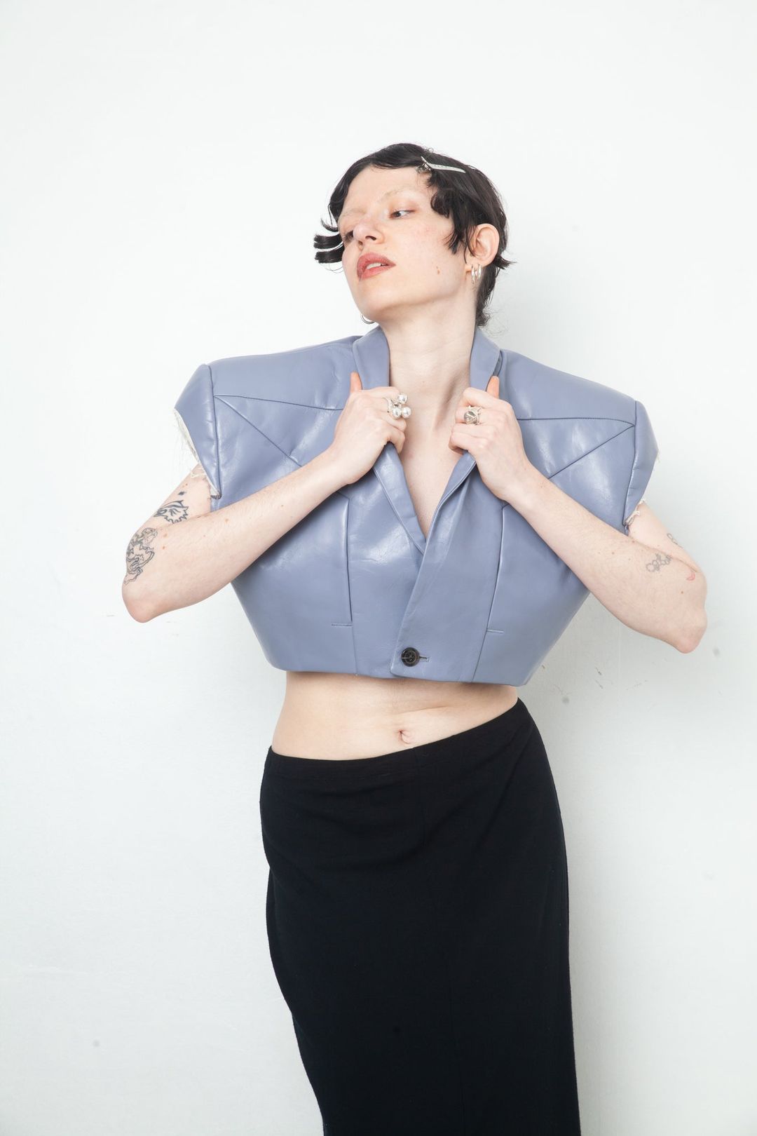 Rick Owens SS 2024 leather lilac cropped blazer with triangular shoulders by RICK OWENS in size IT 40 from COATS & JACKETS category