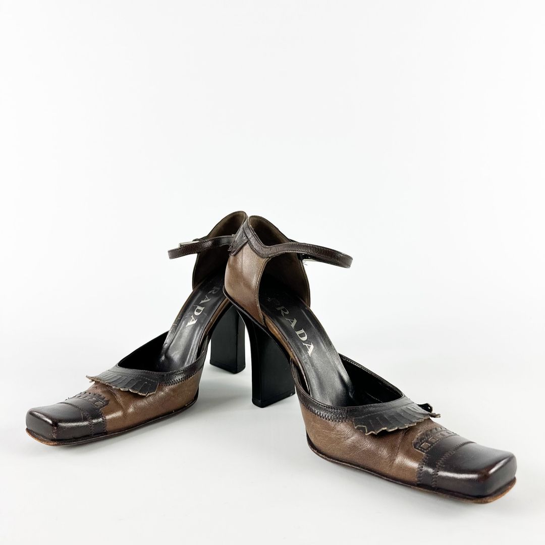 Prada Brown Strapped Tassel Heels SS1999 by PRADA in size EU 38 from SHOES category