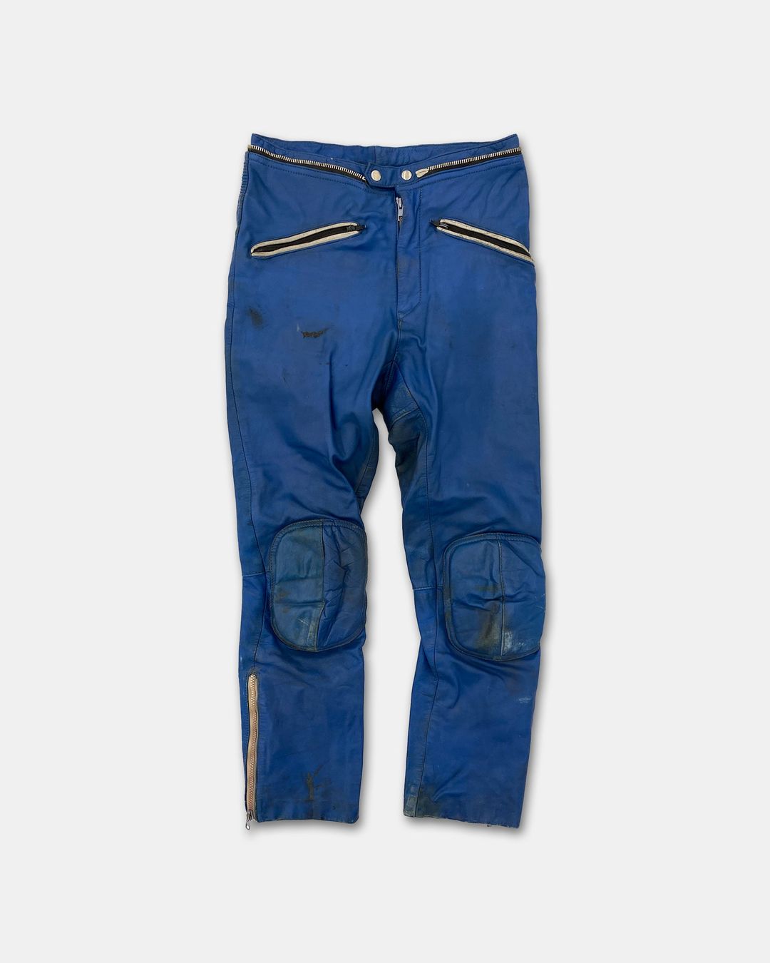 Wilhelm Krawehl 1970s Racing Leather Pants Blue White by Wilhelm Krawehl in size M from TROUSERS category