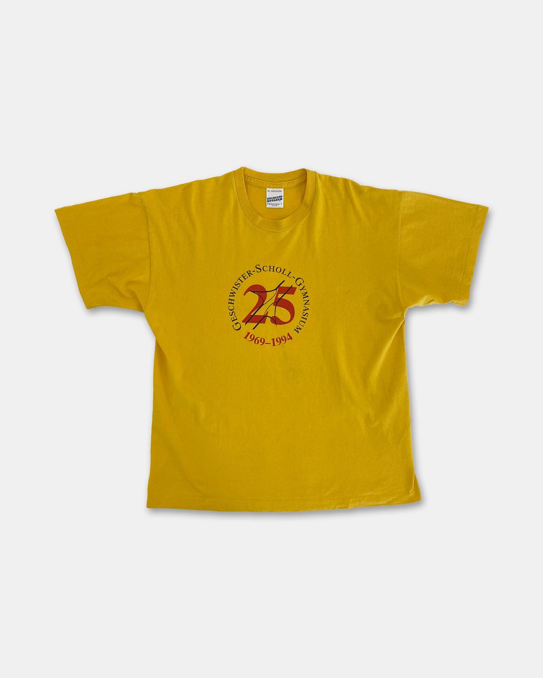 Vintage 1994 Geschwister Scholl Gymnasium 25 Years Anniversary Single Stitch T-Shirt Yellow by Vintage in size XL from TOPS category