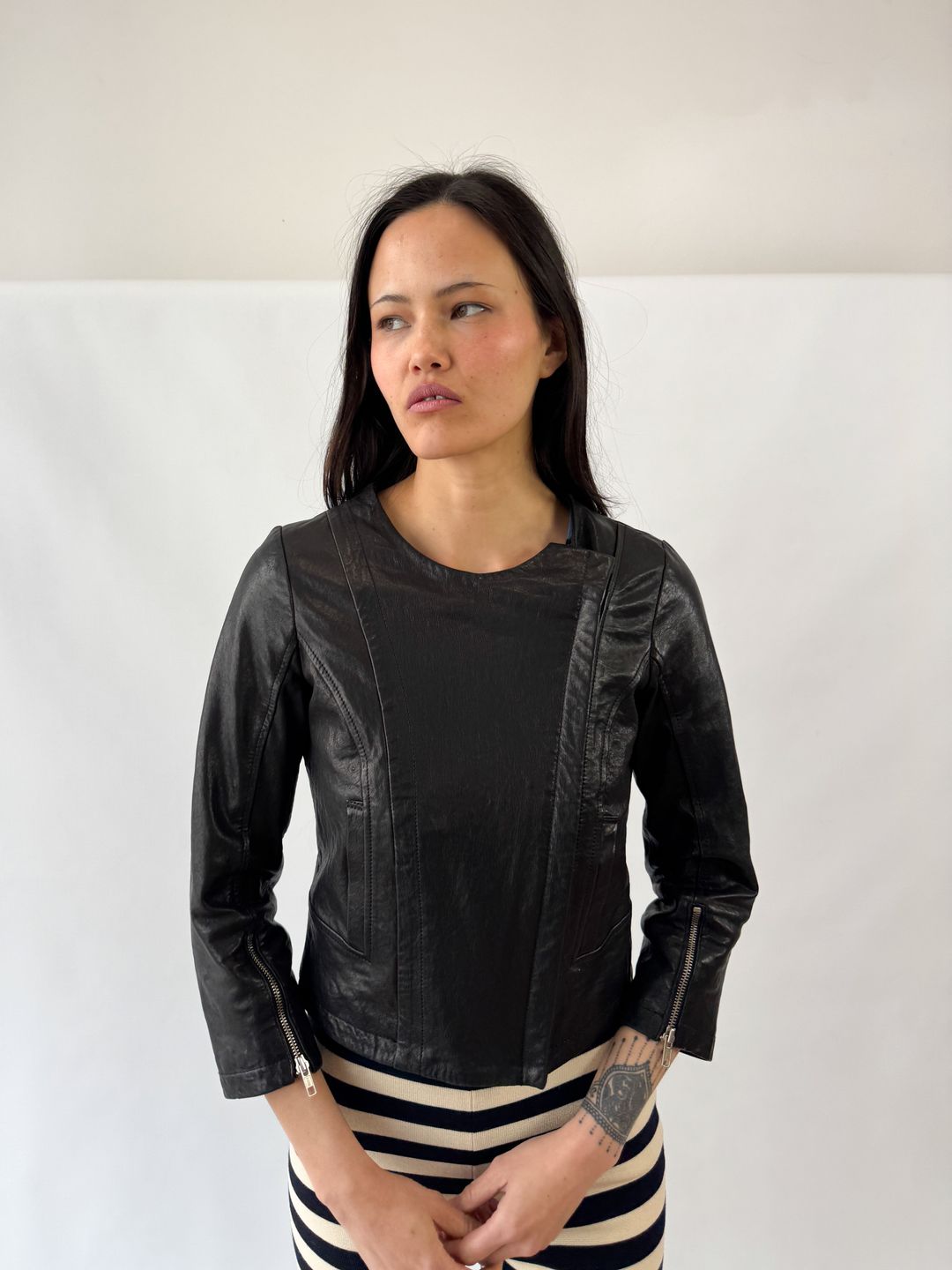 Sandro Cropped Lamb Leather Biker Jacket 2009 by SANDRO in size XS from COATS & JACKETS category