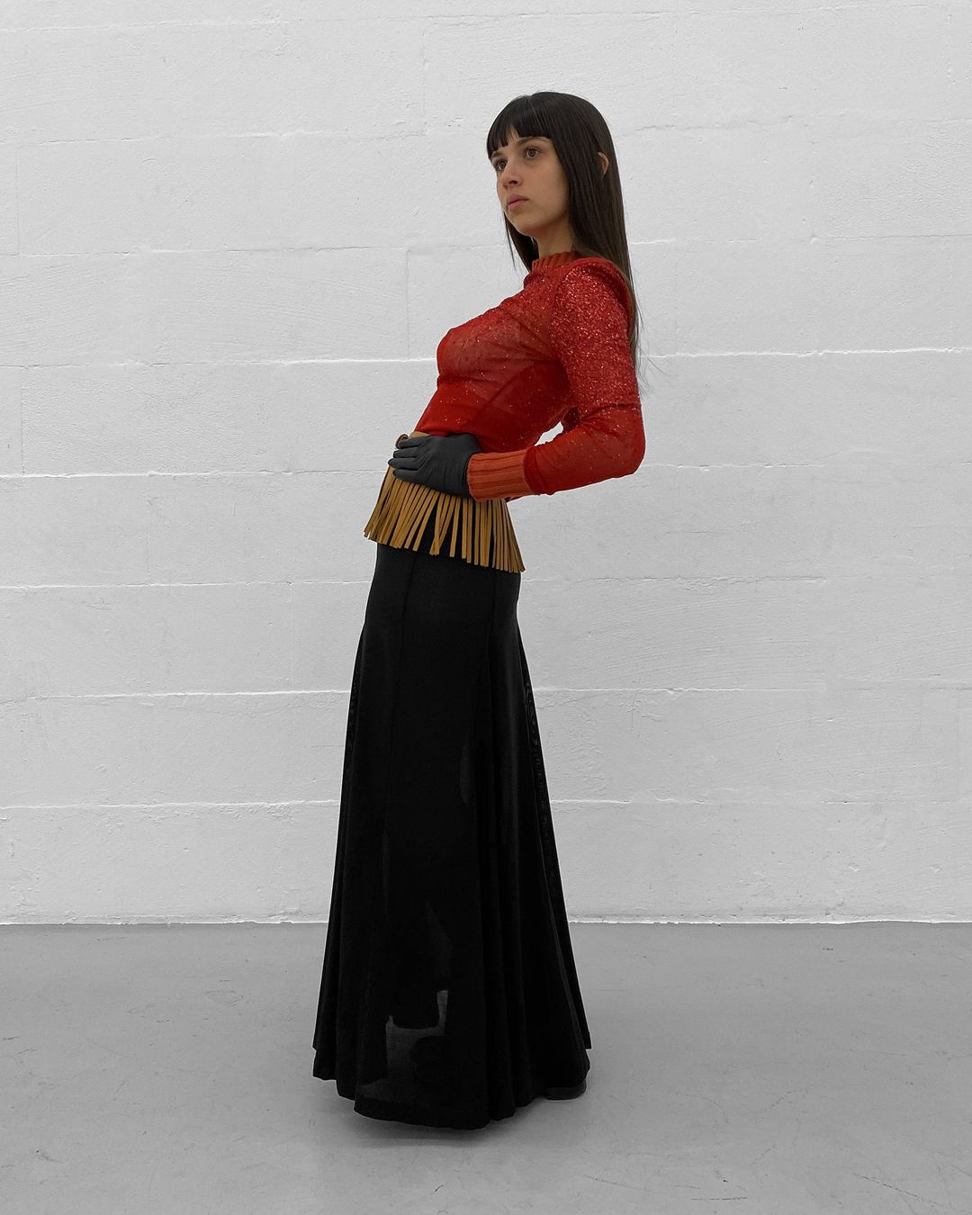 Jean Paul Gaultier Maille 1990s Glitter Mesh Longsleeve Top Red by JEAN PAUL GAULTIER in size S from TOPS category