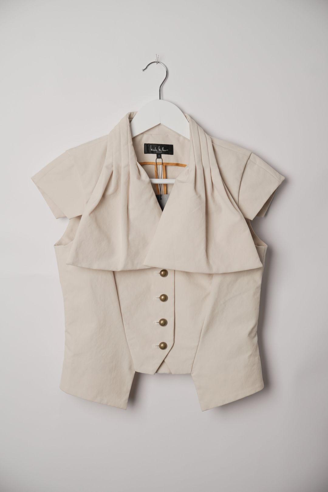 Nicole Miller New York Button Down Vest with Pleated Cape Collar by VENDOR-UNKNOWN in size XS from TOPS category