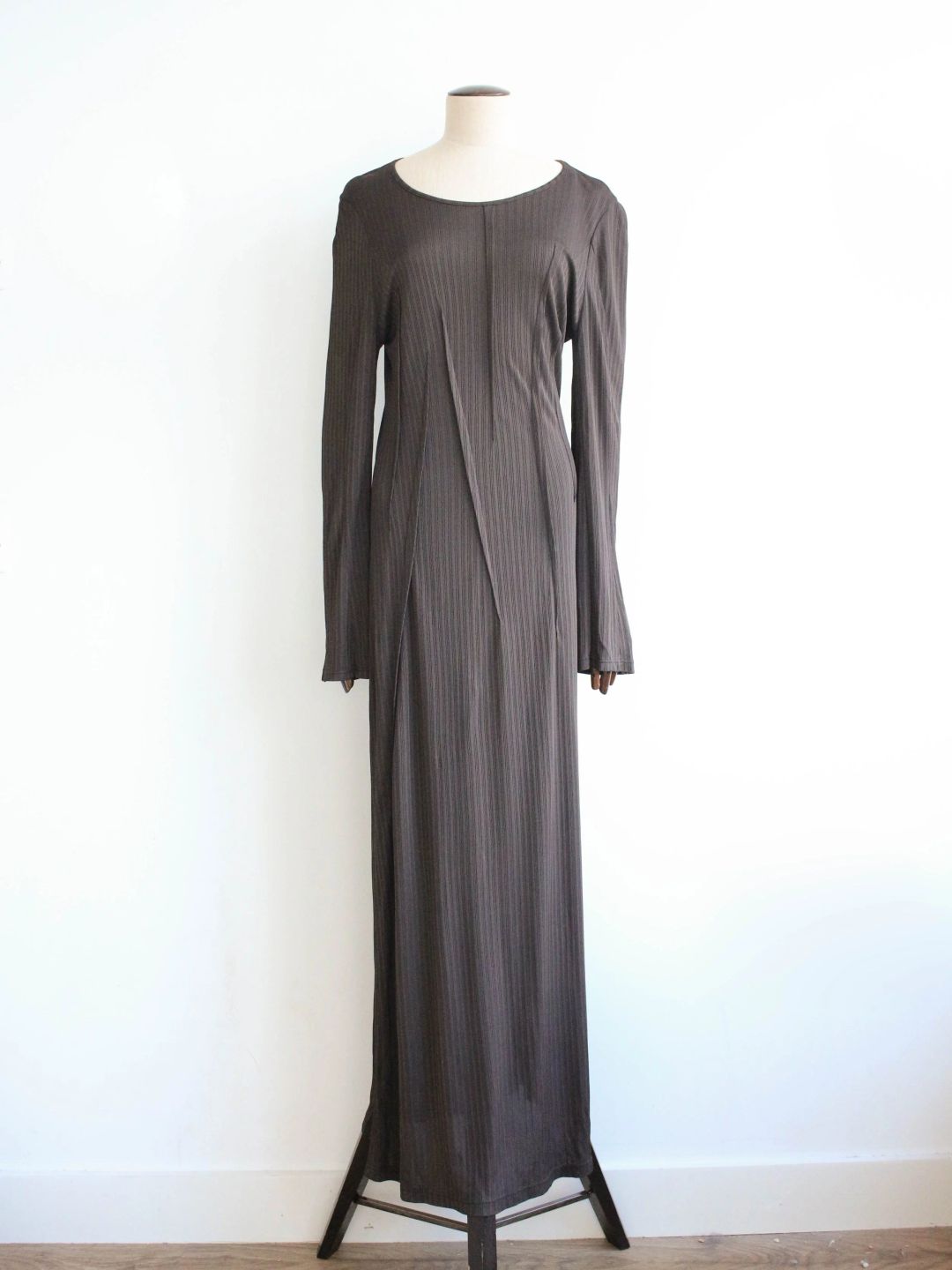 Ann Demeulemeester 1990's Brown Darted Longsleeve Dress by ANN DEMEULEMEESTER in size EU 36 from DRESSES category