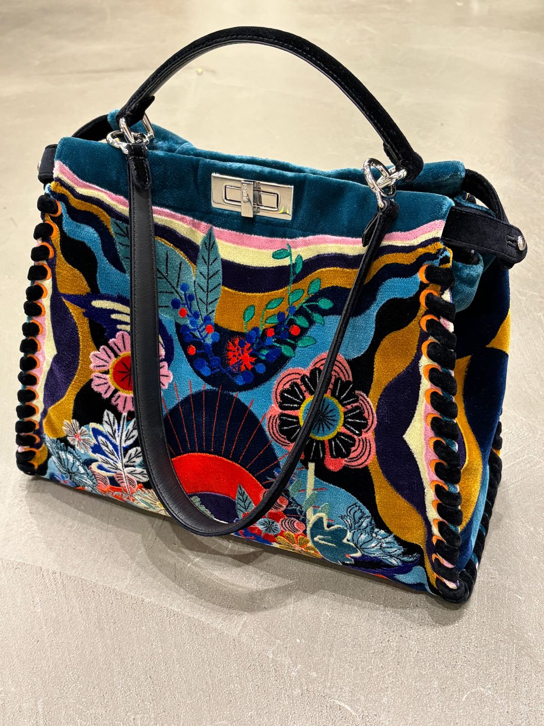 F/W 2016 Fendi velvet embroidered Peekaboo bag by FENDI in size ONE SIZE from BAGS category