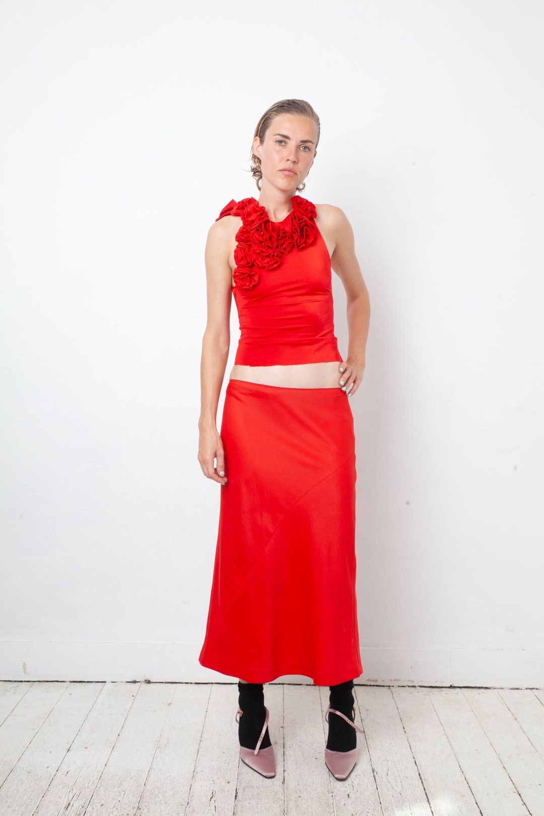 Maison Margiela Fall 2018 red silky midi skirt by MAISON MARGIELA in size IT 40 from SKIRTS category