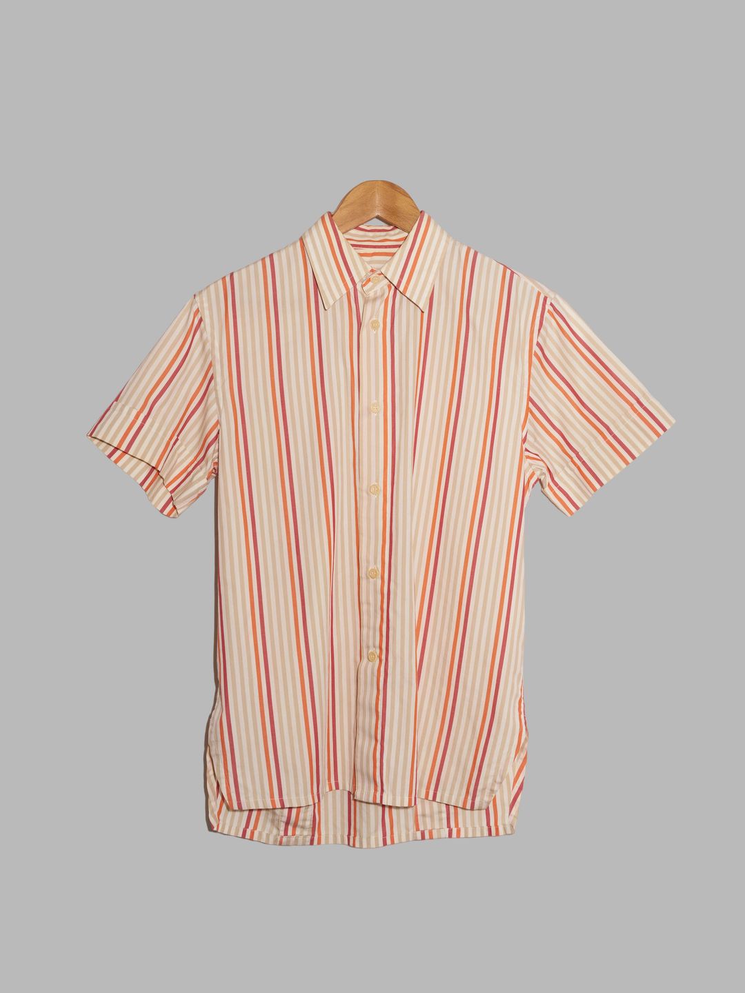 Dirk Bikkembergs beige orange red cotton stripe short sleeve shirt - S by DIRK BIKKEMBERGS in size S from SHIRTS category