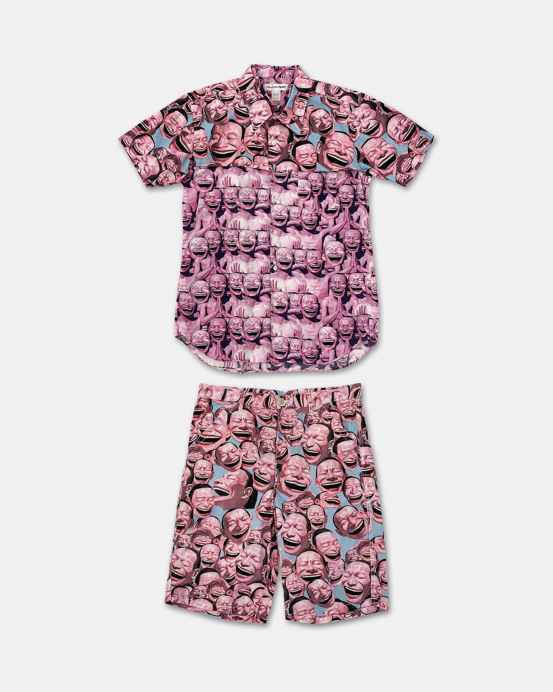 Comme des Garçons Shirt x Yue Minjun SS2021 Laughing Man Short Sleeve Shirt and Shorts Set Pink by COMME DES GARÇONS in size S from SUITS category