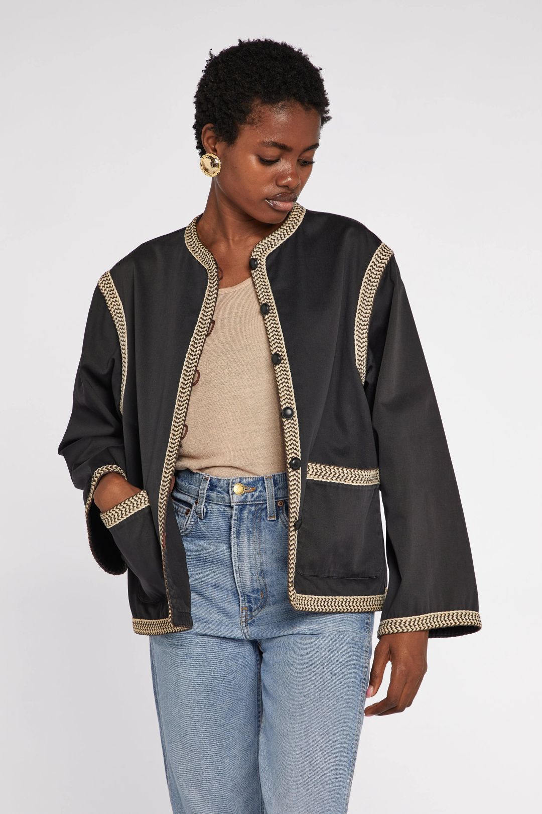 Saint Laurent Rive Gauche Black Cotton Jacket S/S 1977 by YVES SAINT LAURENT in size FR 42 from COATS & JACKETS category