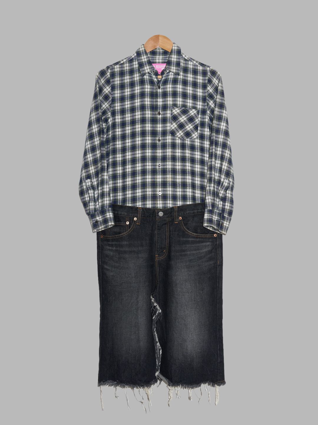 Junya Watanabe Man Pink 2003 blue shirt and denim skirt dress - M by JUNYA WATANABE in size M from DRESSES category