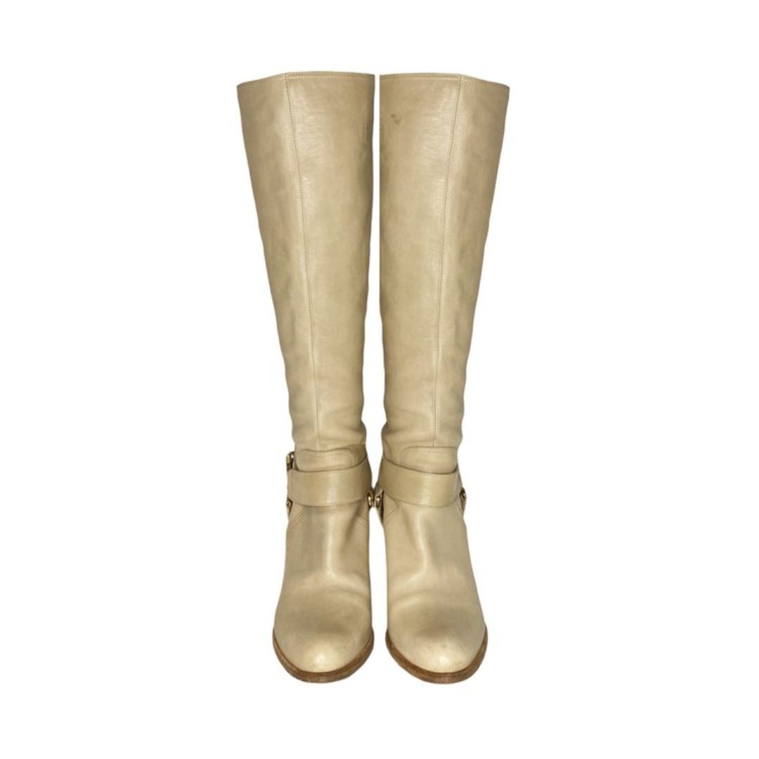 CHRISTIAN DIOR CREAM LEATHER GOLD LOGO BOOTS by CHRISTIAN AUDIGIER in size W39 from SHOES category
