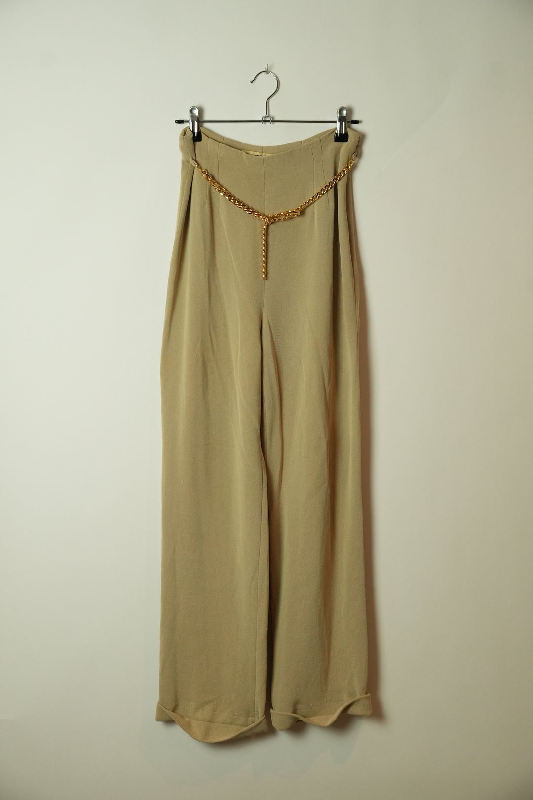Valentino Beige Slack Pants w Chain Belt by VALENTINO in size XS from TROUSERS category