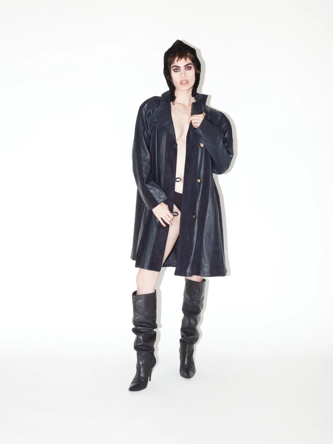 1960s suede & leather swing coat by vintage in size L from COATS & JACKETS category