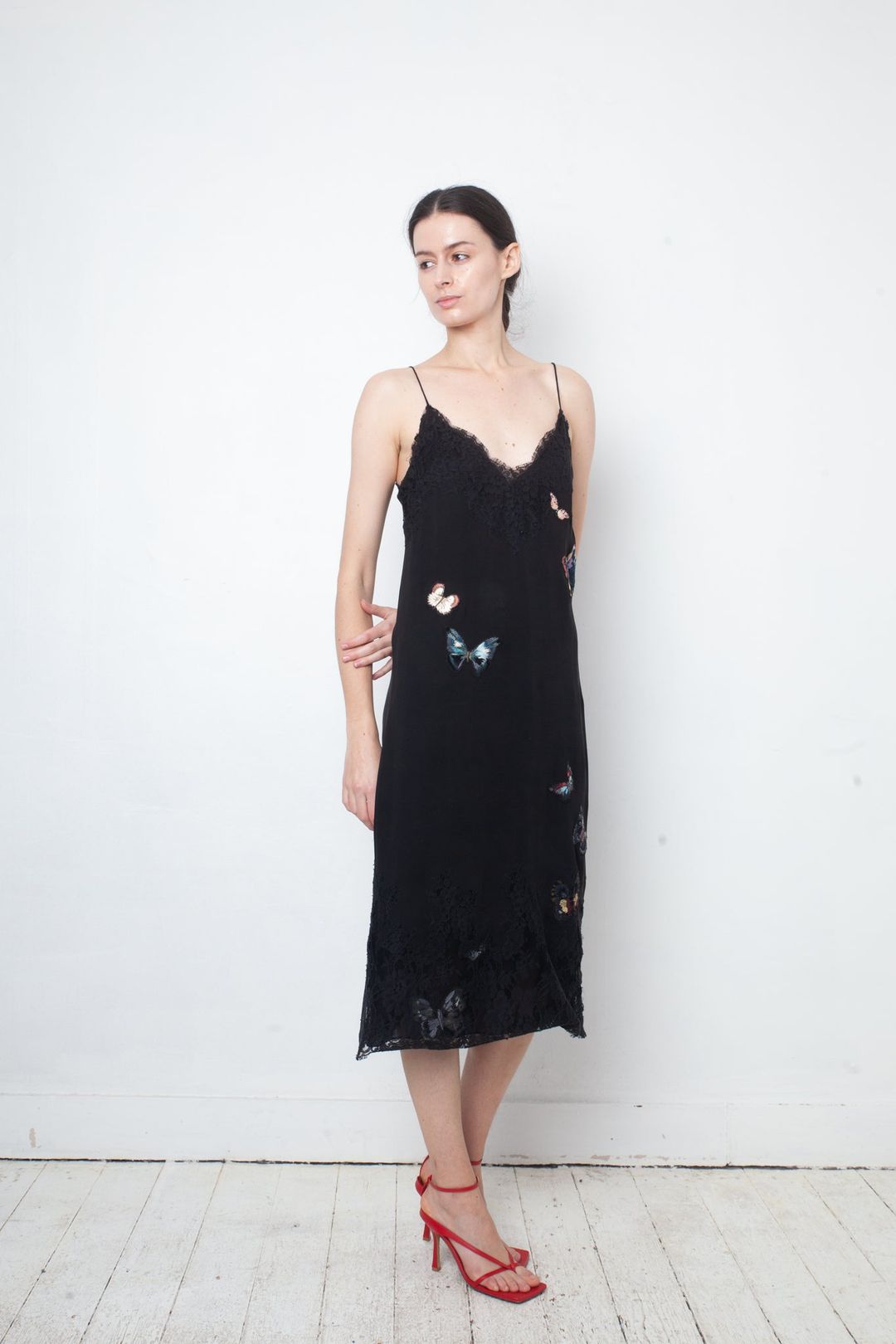 Valentino black slip on dress with lace trims and butterfly embroideries by VALENTINO in size IT 40 from DRESSES category