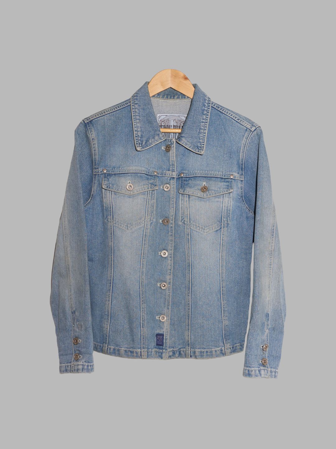 Gianfranco Ferre Jeans 1990s faded washed blue panelled denim jacket by Gianfranco Ferre Jeans in size S from COATS & JACKETS category