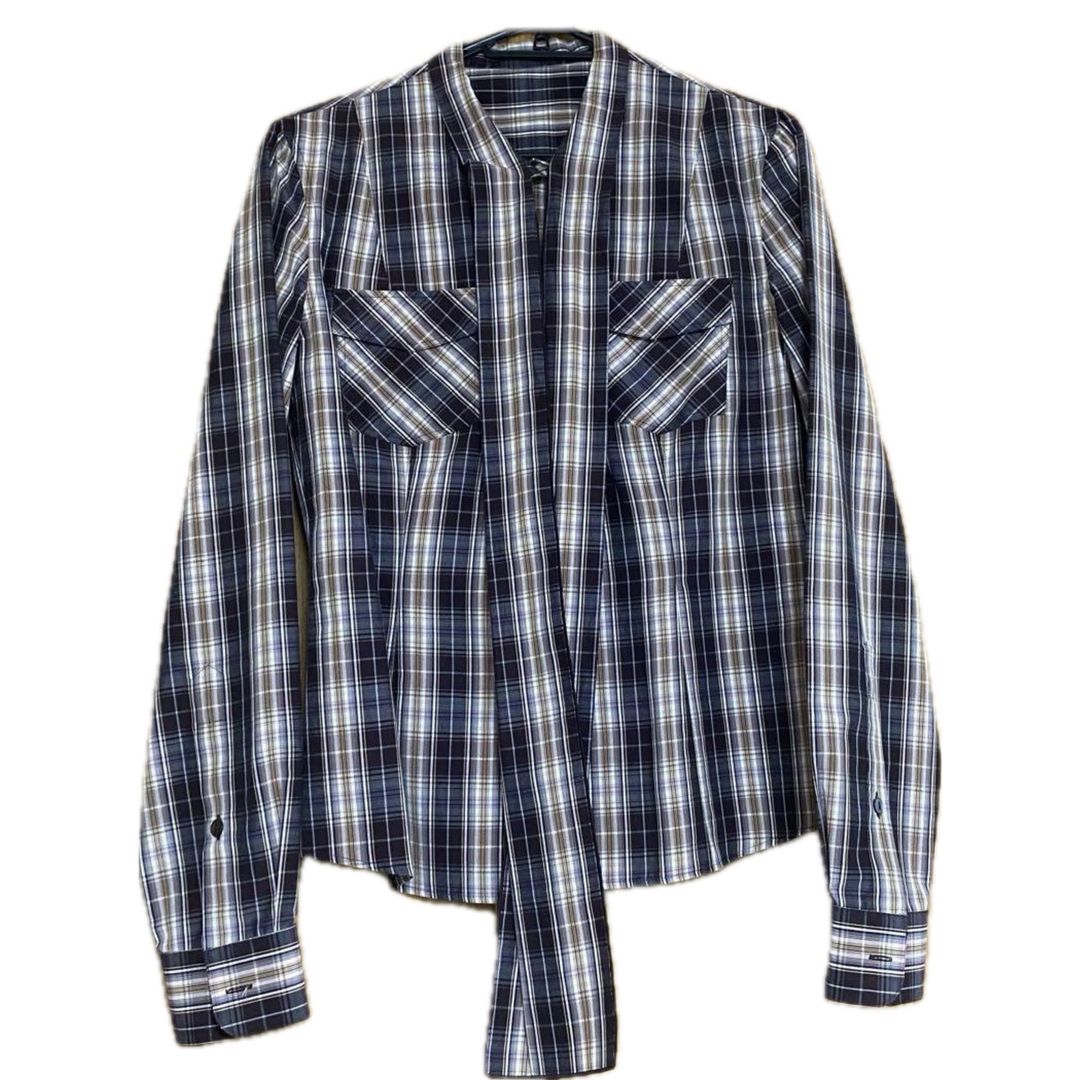 Dolce & Gabbana Checkered Western LS Blouse w Pussybow Tie by DOLCE & GABBANA in size S from SHIRTS category