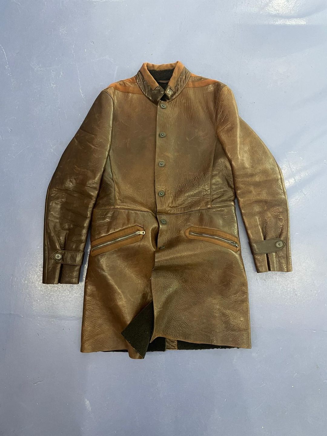 Long Brown Leather Coat by Emporio Armani in size ONE SIZE from COATS & JACKETS category