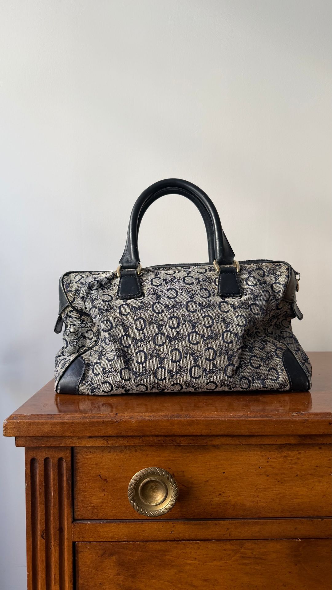 Celine vintage Boston handbag in navy canvas monogram by CELINE in size ONE SIZE from BAGS category