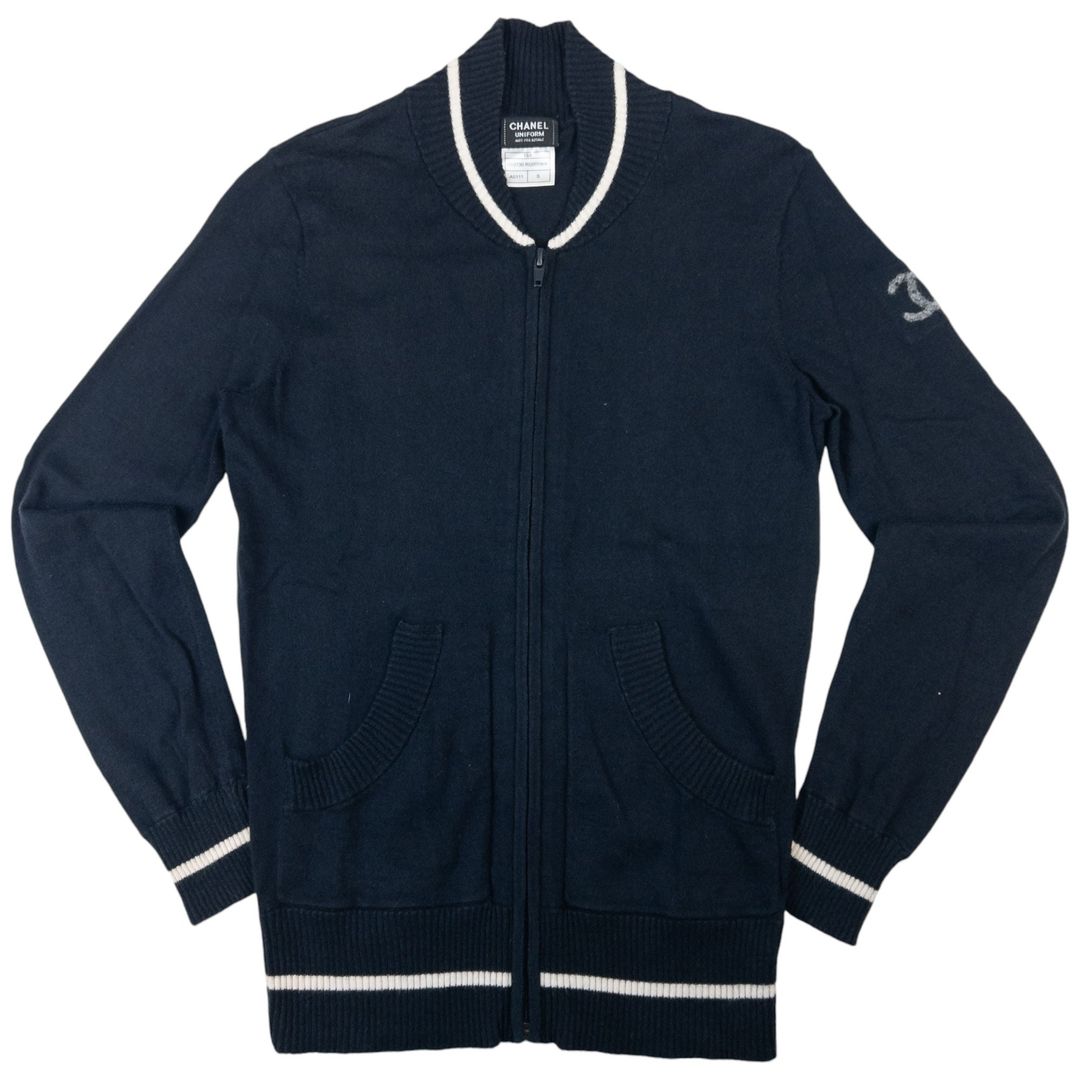 Vintage Chanel Uniform Zip Up Knit Cardigan Women's Size S by CHANEL in size S from KNITWEAR category