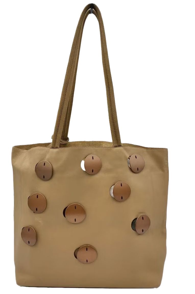 Prada Nude Leather Beige Grommet Metal Plates Handbag by PRADA in size S from BAGS category
