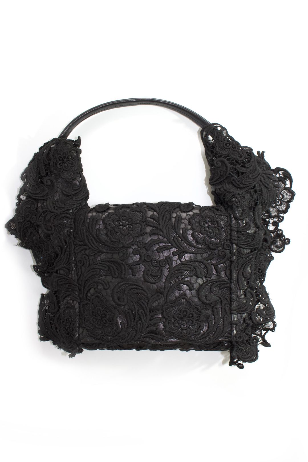 Prada FW 2008 black lace & leather shoulder bag by PRADA in size ONE SIZE from BAGS category