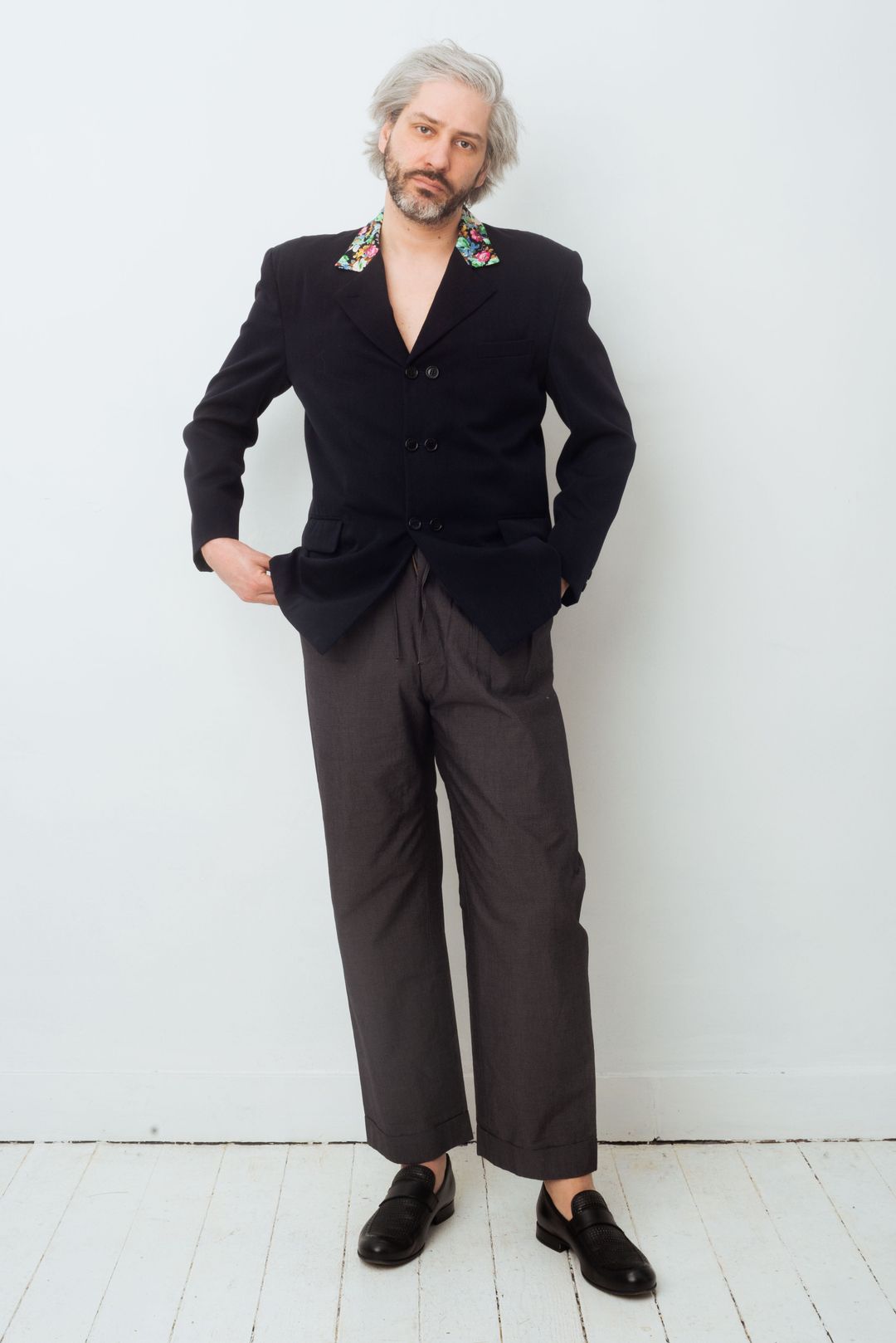 Comme des Garçons Homme plus FW 1988 blue light wool blazer with flower collar by COMME DES GARÇONS in size M from COATS & JACKETS category