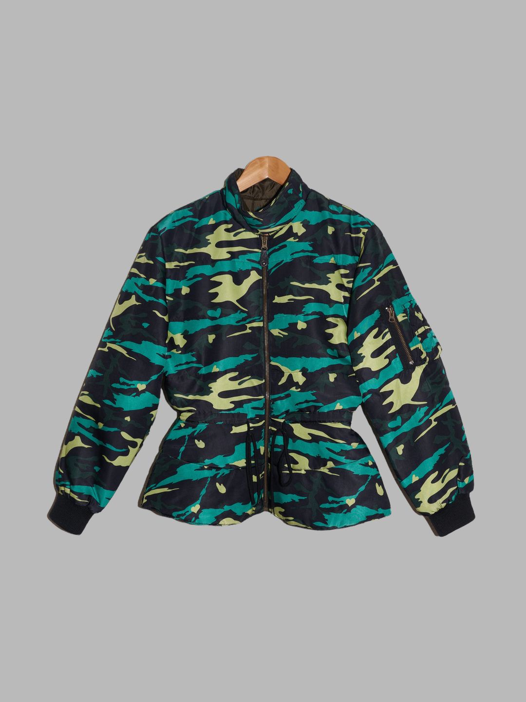 Jean Paul Gaultier Junior padded green heart camo puffer jacket by JEAN PAUL GAULTIER in size IT 42 from COATS & JACKETS category