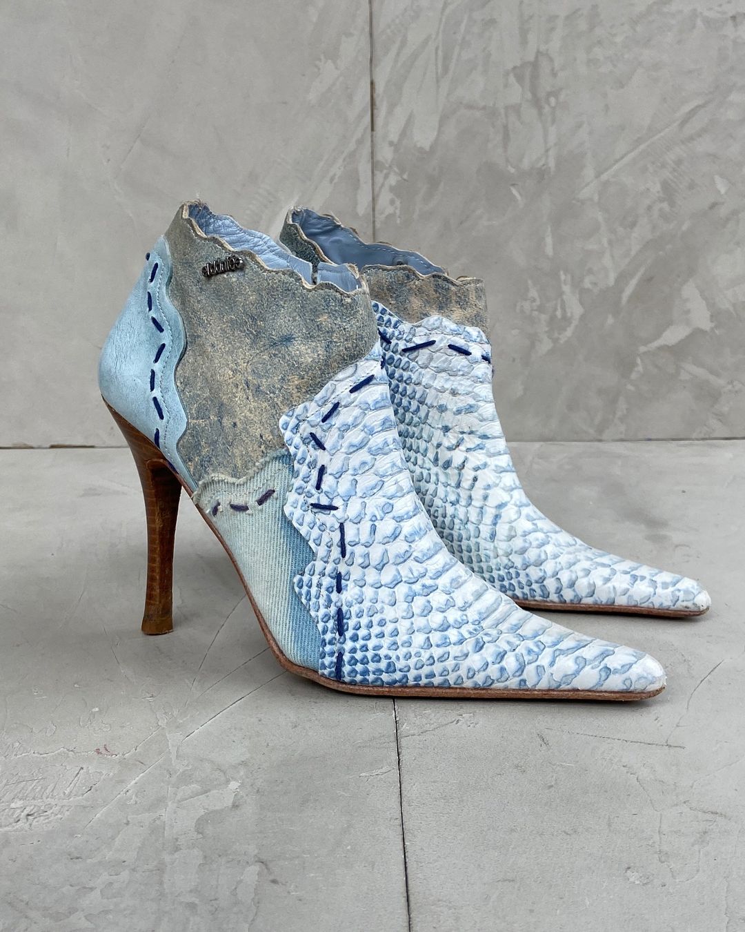 EL DANTES LEATHER FAUX SNAKESKIN HEELED ANKLE BOOTS - EU 38 / UK 5 by El Dantes in size EU 38 from SHOES category