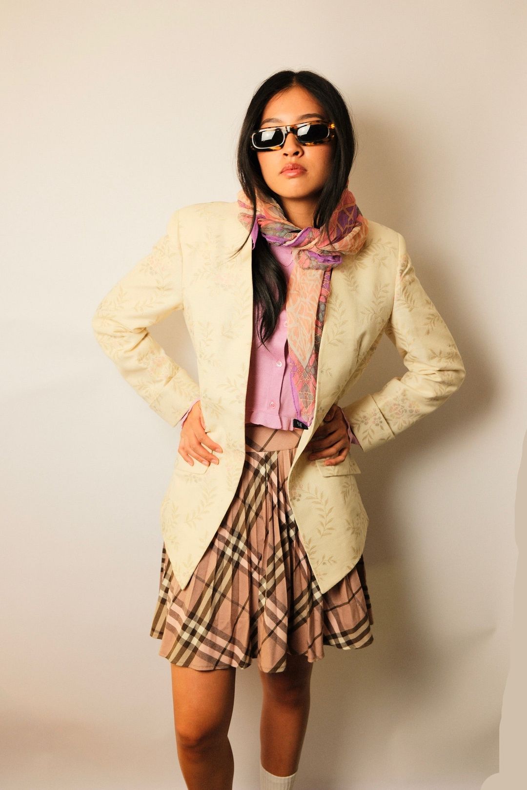 Salvatore Ferragamo Metallic Floral Cream Coat Blazer by FERRAGAMO in size S from COATS & JACKETS category