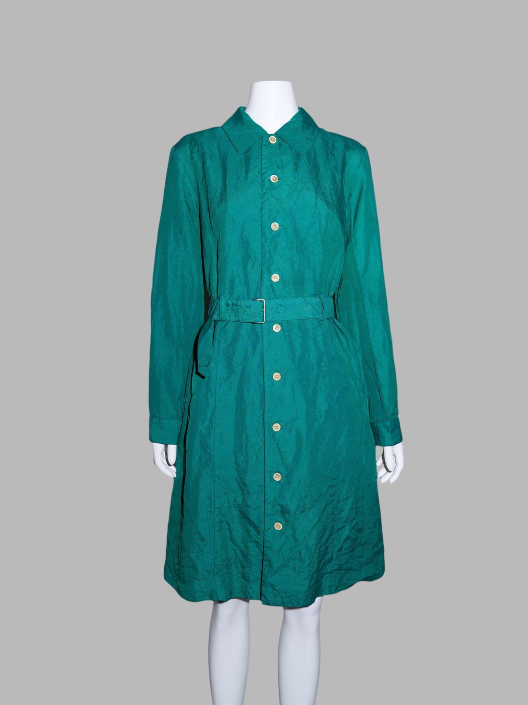 Tricot Comme des Garcons spring 1996 teal green creased nylon belted coat by COMME DES GARÇONS in size ONE SIZE from COATS & JACKETS category