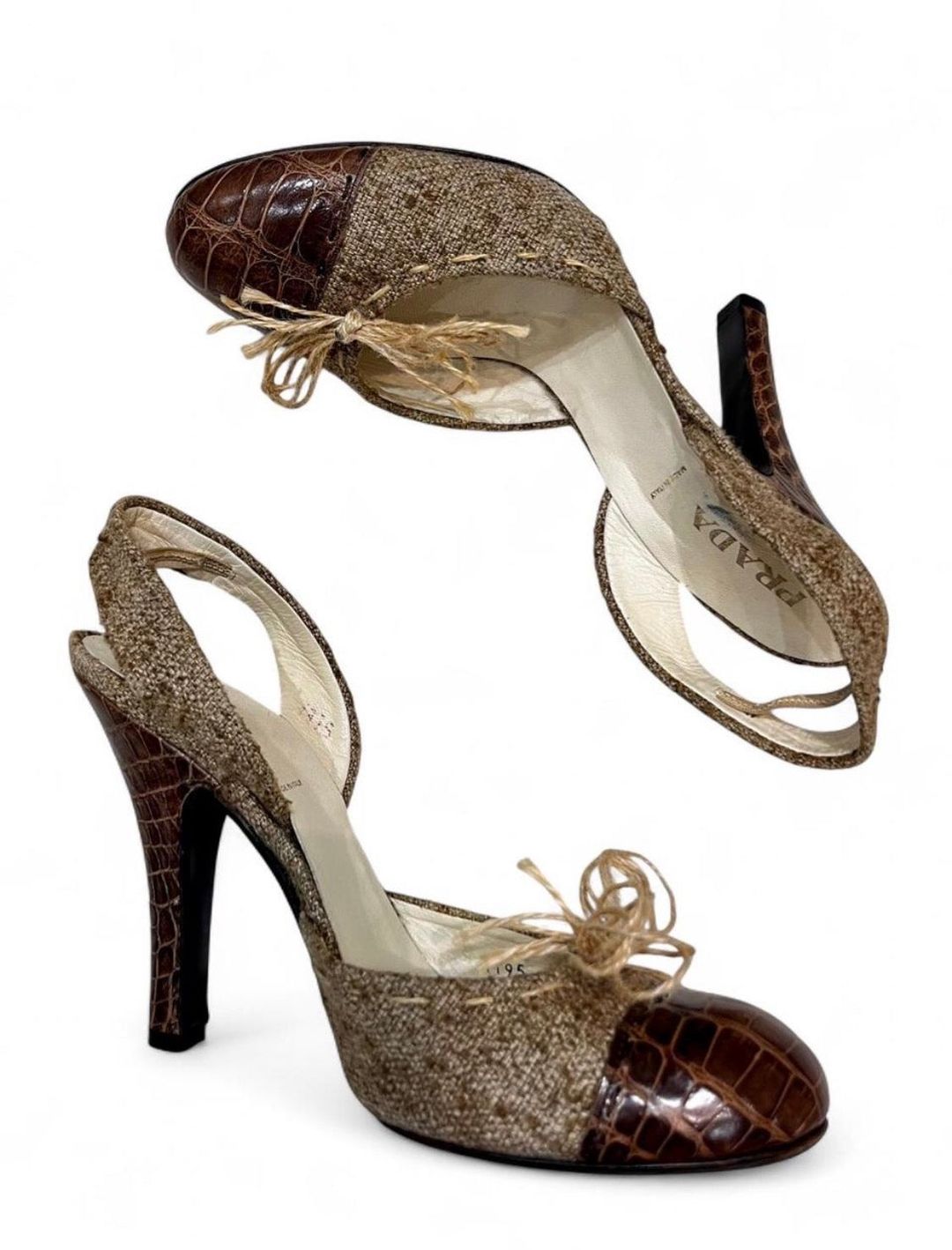 PRADA burlap/jute & croc slingback heels by PRADA in size EU 39 from SHOES category