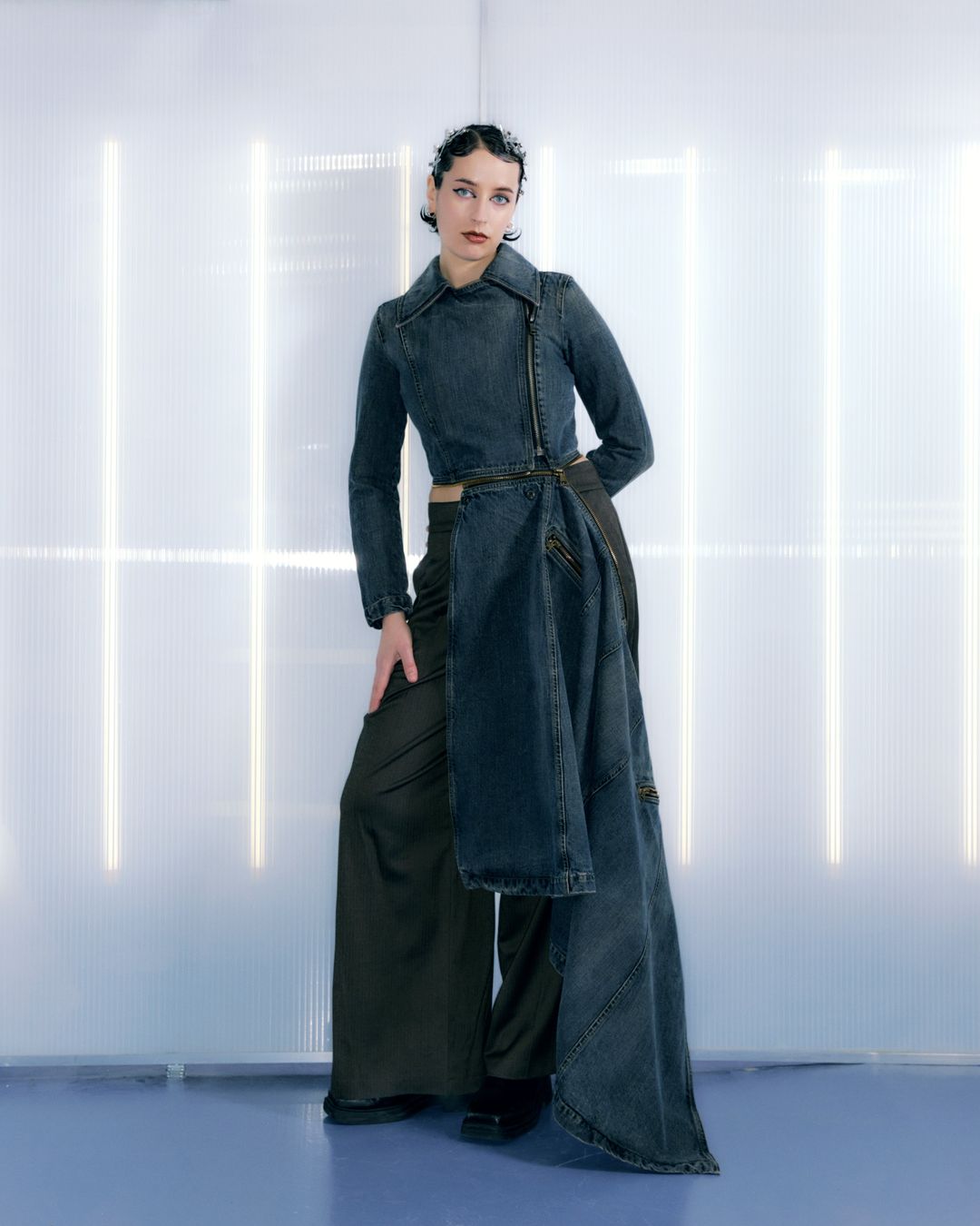 Armani Jeans Convertible Denim Long Coat by Emporio Armani in size ONE SIZE from COATS & JACKETS category