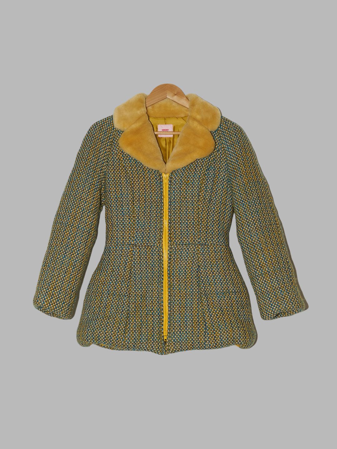 Kenzo Club padded green tweed zip jacket with faux fur collar - size 38 by KENZO in size FR 38 from COATS & JACKETS category