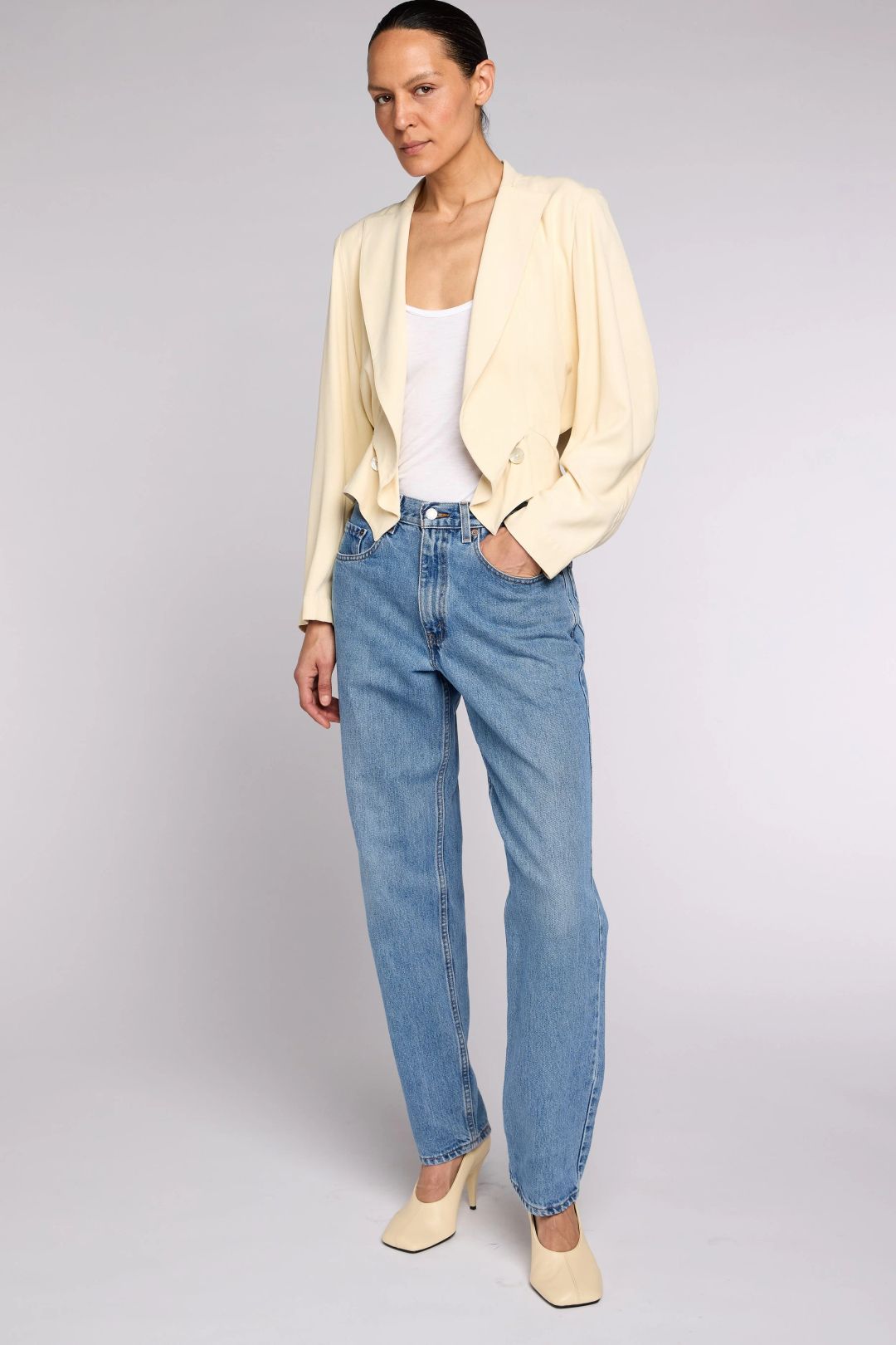 Alaïa S/S 1985 Buttermilk Skirt Suit by Azzedine Alaïa in size AU/UK 8 from SKIRTS category