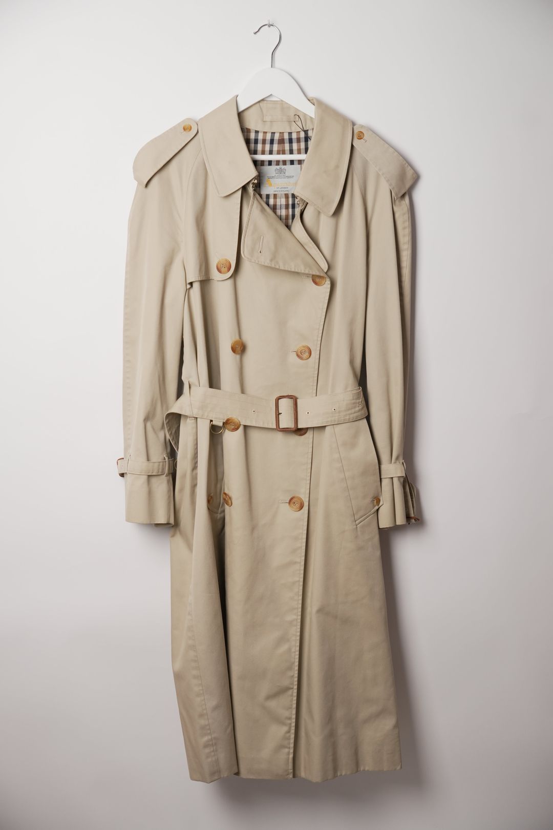 Aquascutum Double Breasted Beige Trench Coat by VENDOR-UNKNOWN in size S from COATS & JACKETS category