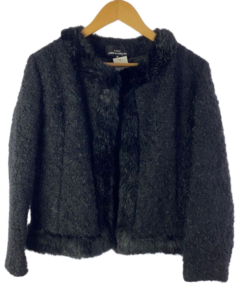 Tricot Comme des Garcons Tweed Fur Trim Jacket w Safety Pin Blazer AD 1999 by COMME DES GARÇONS in size S from COATS & JACKETS category