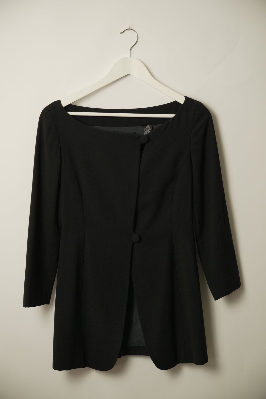 DKNY Black Boat Neck Single Button Assymetrical Blazer by DKNY in size XS from COATS & JACKETS category