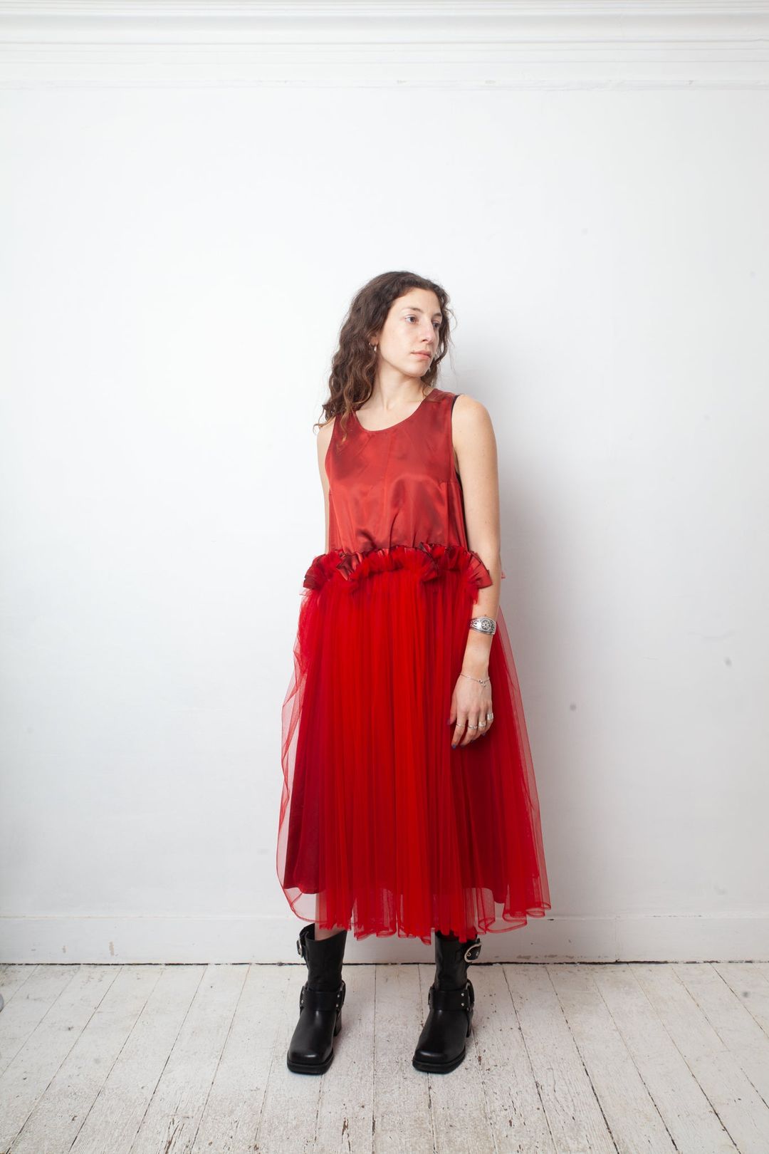Noir Kei Ninomiya 2020’s red silky tulle A-line dress by Noir Kei Ninomiya in size L from DRESSES category