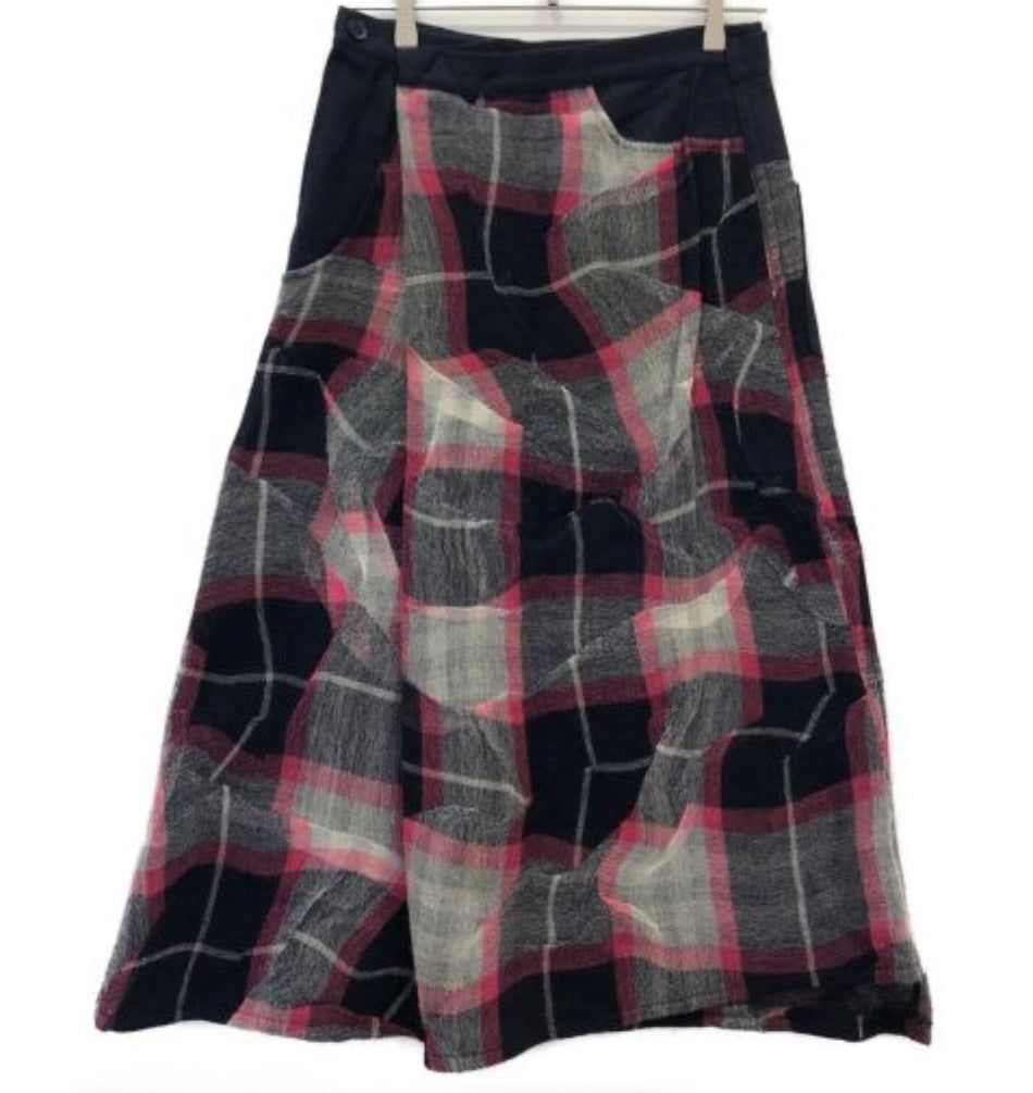 Y's Assymetrical Deformed Checkered A Line Maxi Skirt by YOHJI YAMAMOTO in size S from SKIRTS category