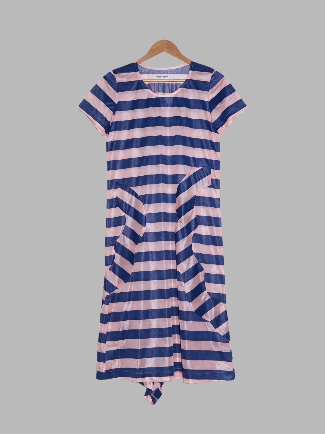 Comme des Garcons 1996 pink and blue stripe deformed short sleeve dress by COMME DES GARÇONS in size ONE SIZE from DRESSES category