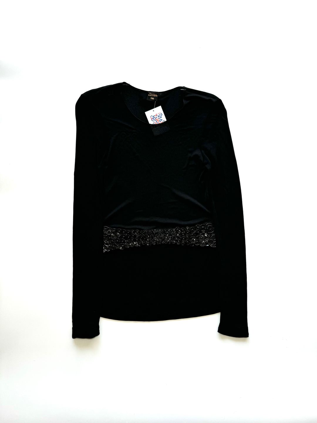 Jean Paul Gaultier black top with beaded belt by JEAN PAUL GAULTIER in size S from TOPS category