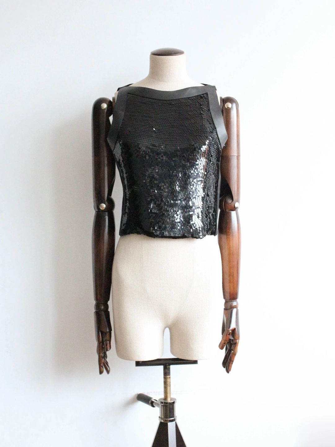 Gucci by Tom Ford S/S99 Black Sequin and Leather Top by GUCCI in size IT 40 from TOPS category