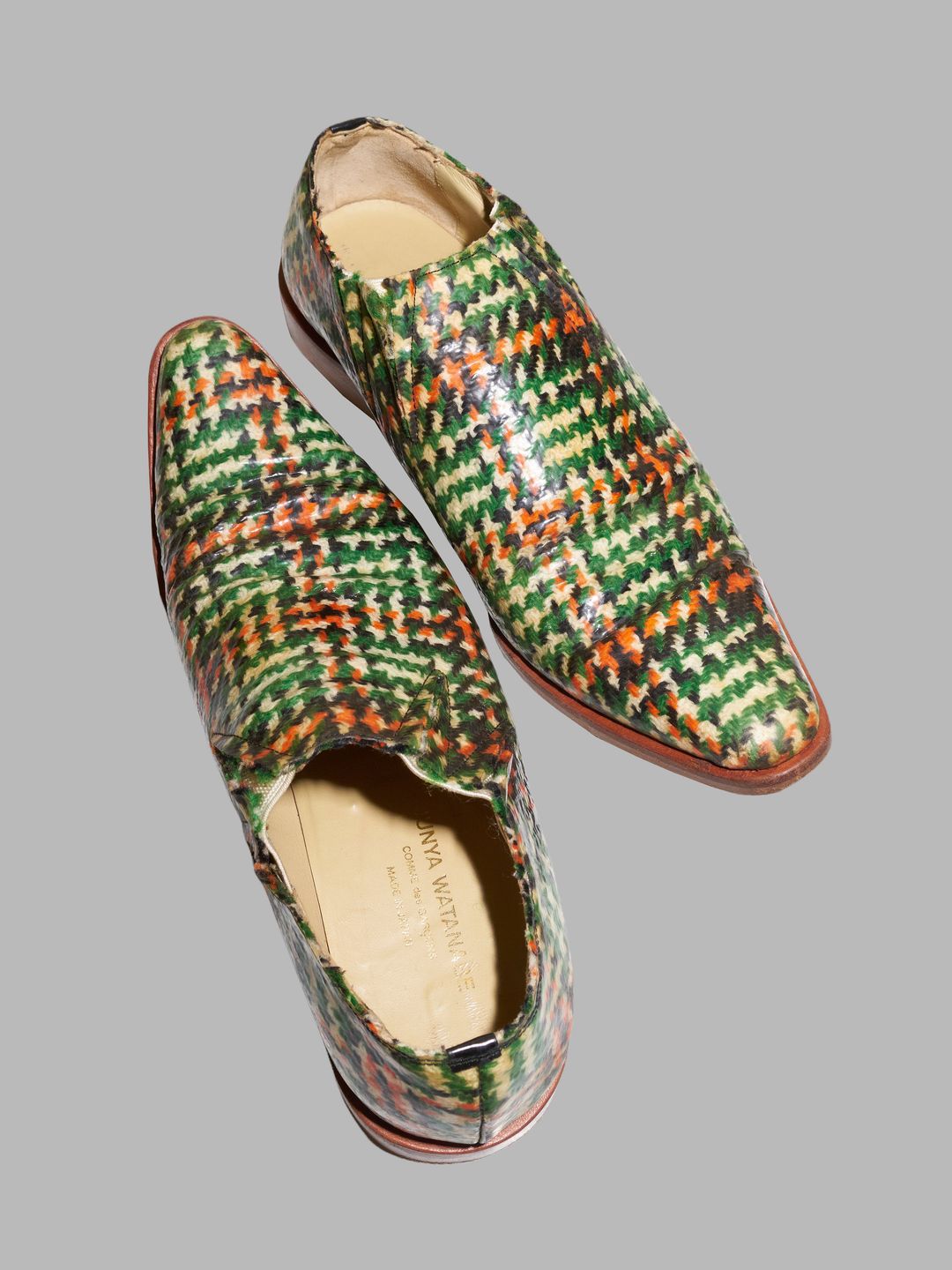 Junya Watanabe Comme des Garcons AW2001 green orange tweed plastic covered shoes by COMME DES GARÇONS in size EU 38 from SHOES category