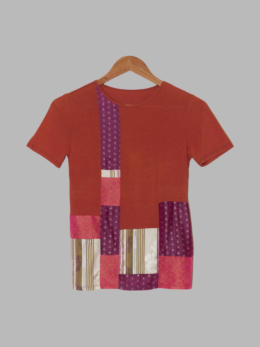 Ritsuko Shirahama burnt orange jersey knit patchwork t-shirt - 1 S by Ritsuko Shirahama in size XS from TOPS category