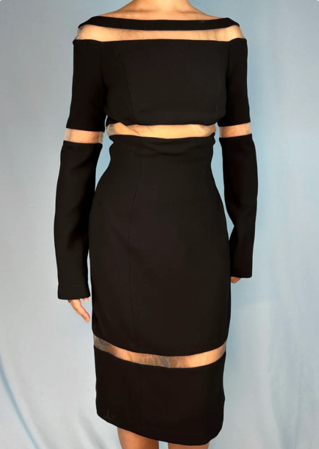 Thierry Mugler Fall 1999 Runway Black Mesh Panel Dress by THIERRY MUGLER in size EU 38 from DRESSES category
