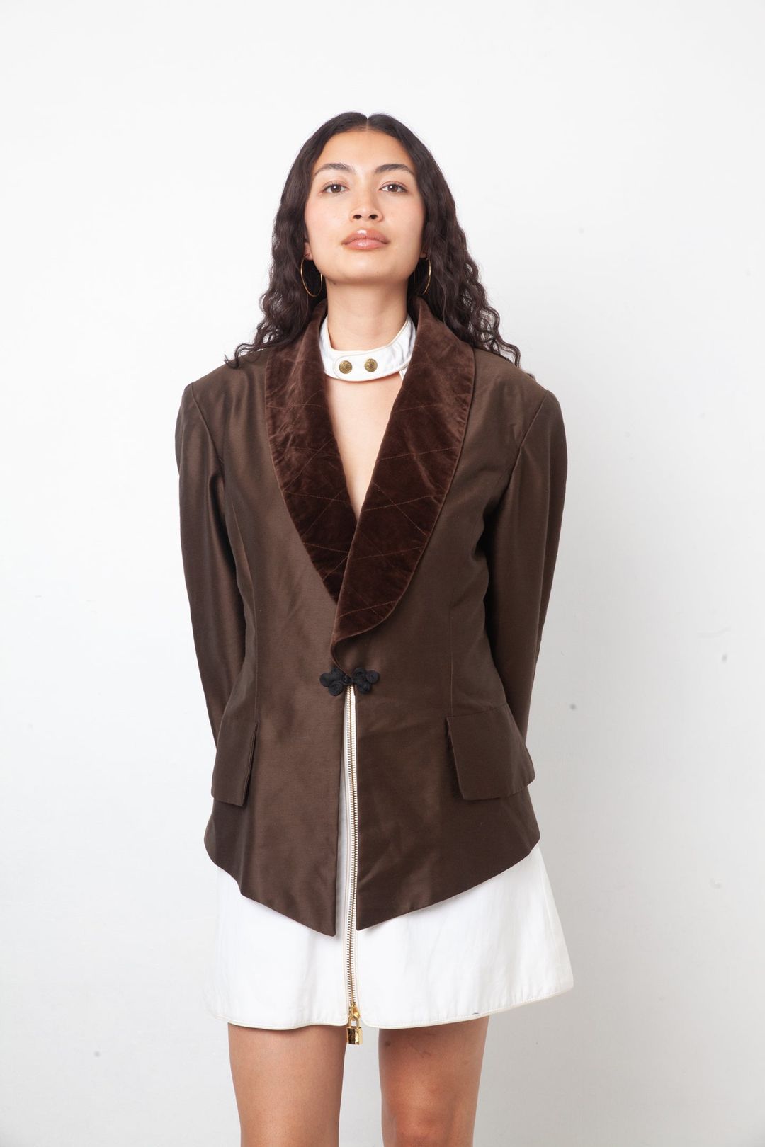 Chloé 90's brown silk blazer with velvet collar by Chloé in size FR 40 from COATS & JACKETS category
